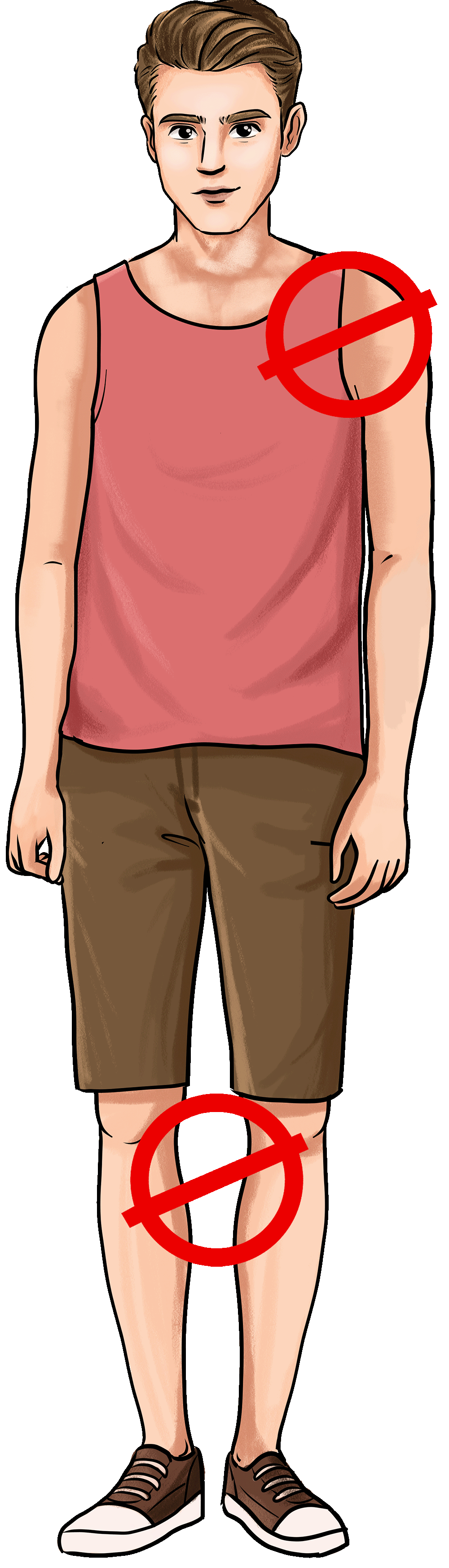 Sleeveless top and shorts, attire to avoid
